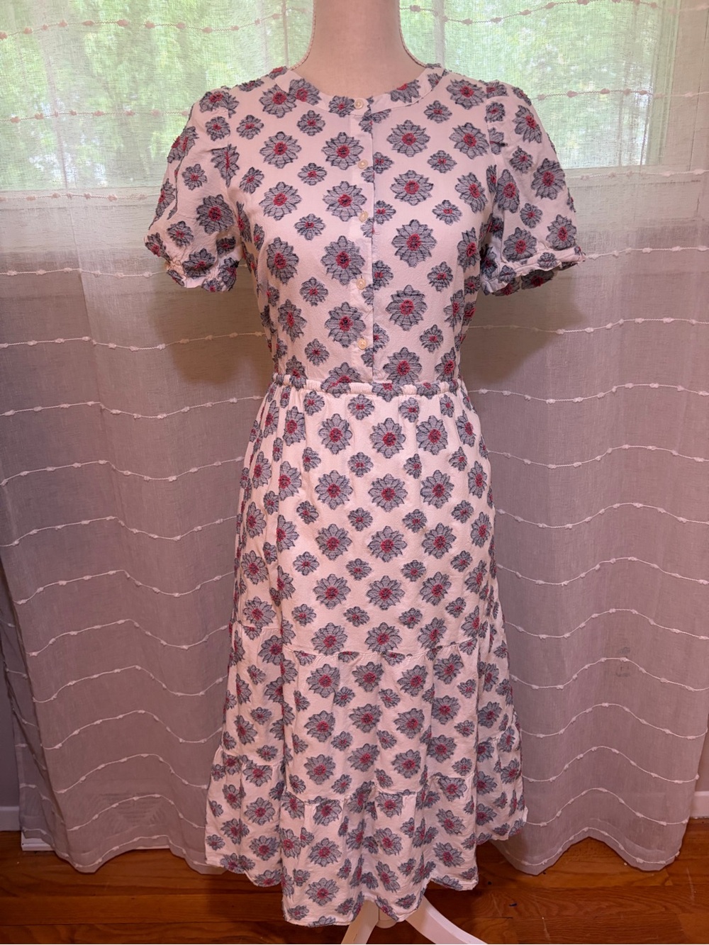 LOFT Midi Dress with Pink & Blue Floral Motif
